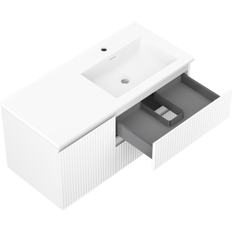 Mexen Rivel meuble de salle de bain 100 cm avec lavabo Otis à droite, 2S, 1D, rainuré, blanc mat - 91A23-10047-3-BBFFF01-W18P01
