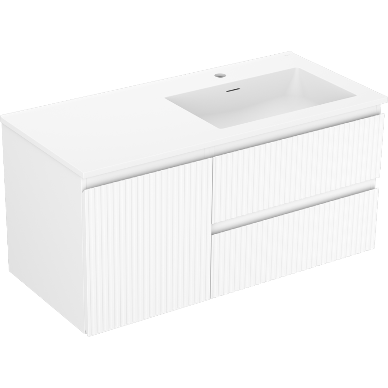 Mexen Rivel meuble de salle de bain 100 cm avec lavabo Otis à droite, 2S, 1D, rainuré, blanc mat - 91A23-10047-3-BBFFF01-W18P01