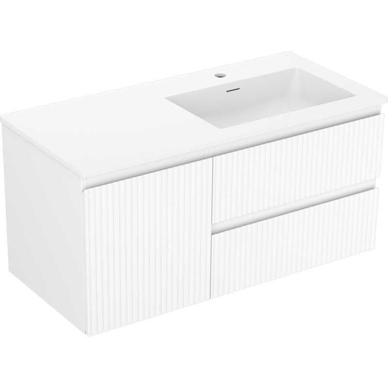 Mexen Rivel meuble de salle de bain 100 cm avec lavabo Otis droit, 2S, 1D, strié, blanc mat - 91A23-10047-3-BBFFF01-W18P01