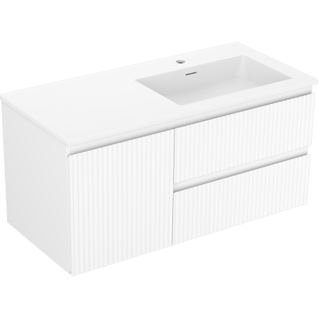 Mexen Rivel meuble de salle de bain 100 cm avec lavabo Otis à droite, 2S, 1D, rainuré, blanc mat - 91A23-10047-3-BBFFF01-W18P01