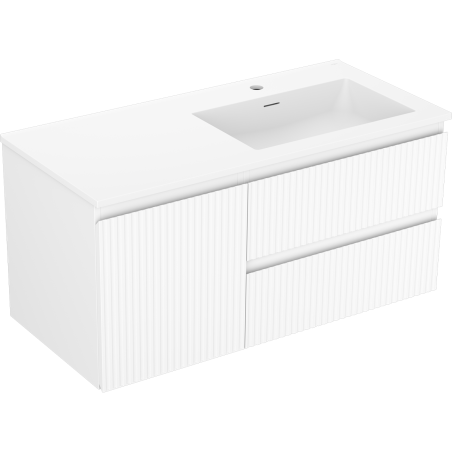 Mexen Rivel meuble de salle de bain 100 cm avec lavabo Otis droit, 2S, 1D, strié, blanc mat - 91A23-10047-3-BBFFF01-W18P01