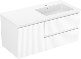 Mexen Rivel meuble de salle de bain 100 cm avec lavabo Otis droit, 2S, 1D, strié, blanc mat - 91A23-10047-3-BBFFF01-W18P01