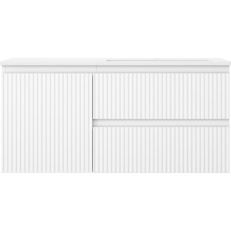 Mexen Rivel meuble de salle de bain 100 cm avec lavabo Otis à droite, 2S, 1D, rainuré, blanc mat - 91A23-10047-3-BBFFF01-W18P01