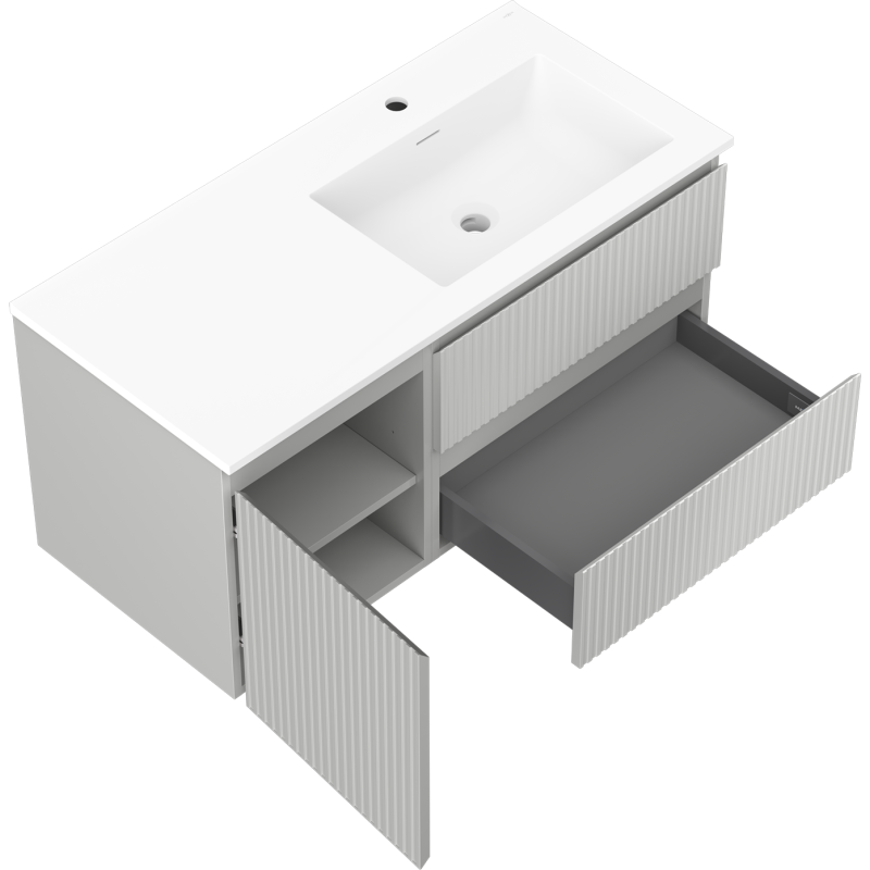 Mexen Rivel meuble de salle de bains 100 cm avec lavabo Otis à droite, 2S, 1D, rainuré, gris/blanc mat