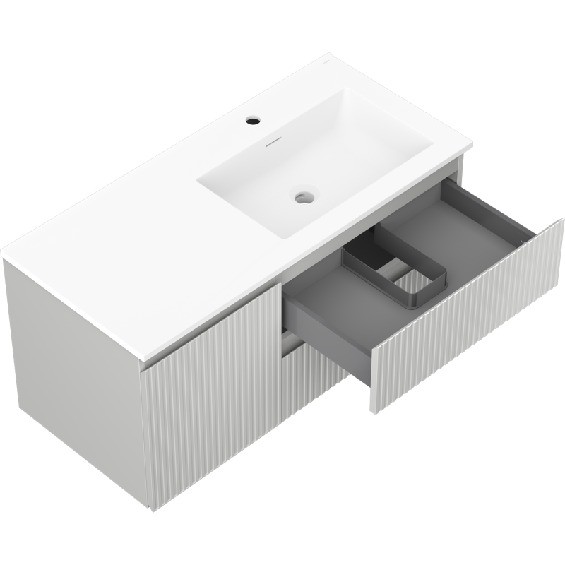 Mexen Rivel meuble de salle de bains 100 cm avec lavabo Otis à droite, 2S, 1D, rainuré, gris/blanc mat