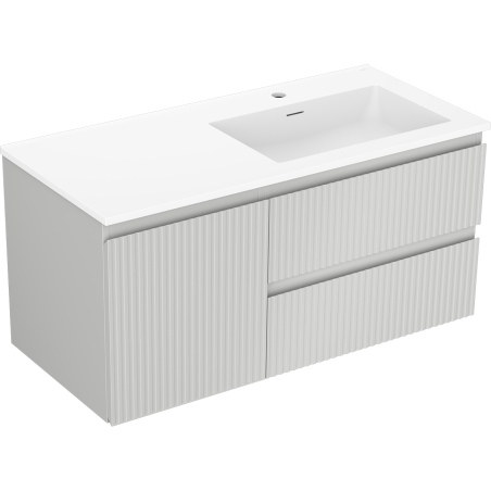 Mexen Rivel meuble de salle de bains 100 cm avec lavabo Otis à droite, 2S, 1D, rainuré, gris/blanc mat