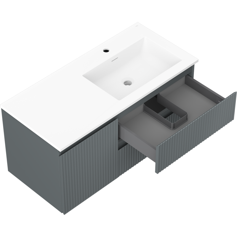 Mexen Rivel armoire de salle de bain 100 cm avec lavabo Otis à droite, 2 tiroirs, 1 porte, nervurée, graphite/blanc mat