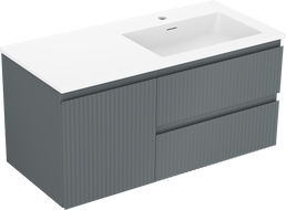 Mexen Rivel armoire de salle de bain 100 cm avec lavabo Otis à droite, 2 tiroirs, 1 porte, nervurée, graphite/blanc mat