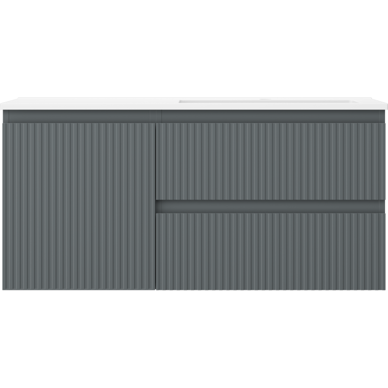 Mexen Rivel armoire de salle de bain 100 cm avec lavabo Otis à droite, 2 tiroirs, 1 porte, nervurée, graphite/blanc mat