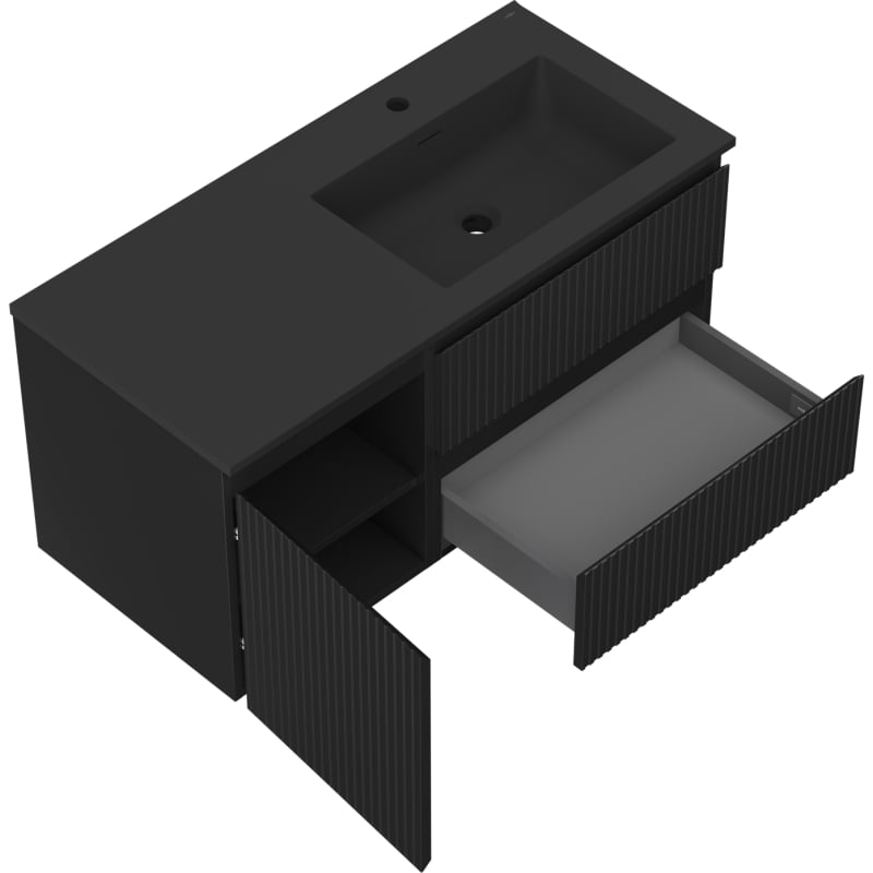 Mexen Rivel meuble de salle de bain 100 cm avec lavabo Otis droit, 2S, 1P, rainuré, noir mat - 91A23-10047-3-BBFFF71-W18P71