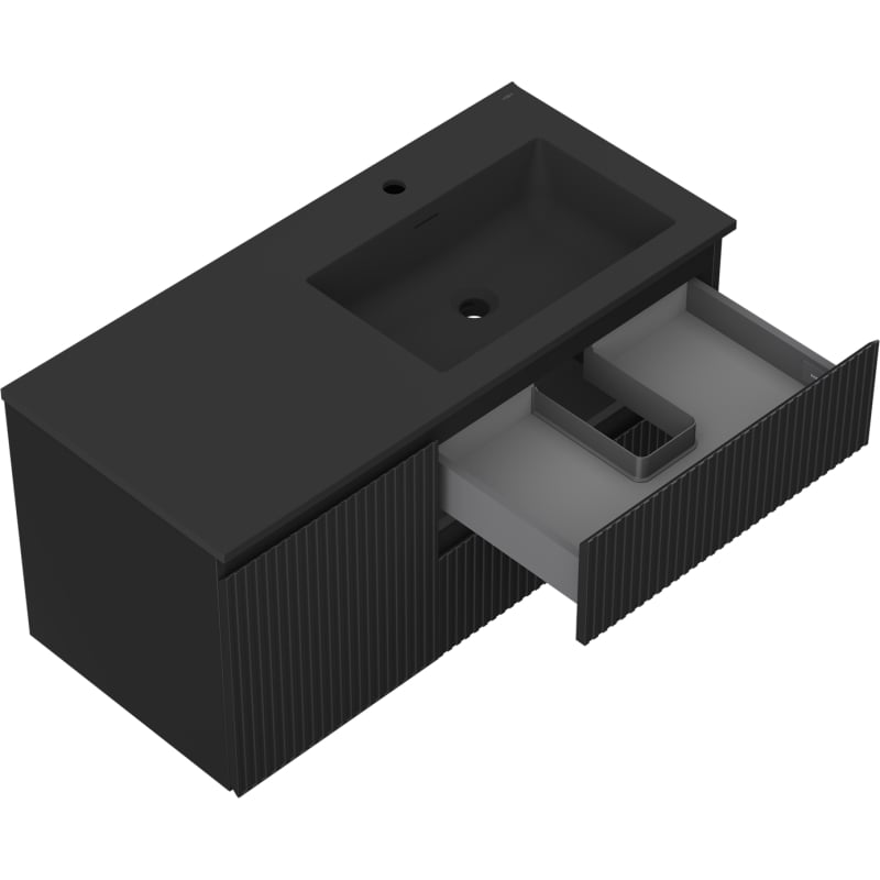 Mexen Rivel meuble de salle de bain 100 cm avec lavabo Otis droit, 2S, 1P, rainuré, noir mat - 91A23-10047-3-BBFFF71-W18P71