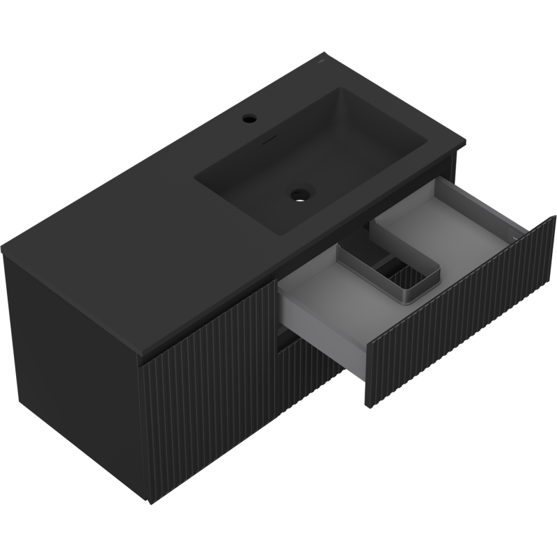Mexen Rivel meuble de salle de bains 100 cm avec lavabo Otis droit, 2S, 1D, rainuré, noir mat - 91A23-10047-3-BBFFF71-W18P71