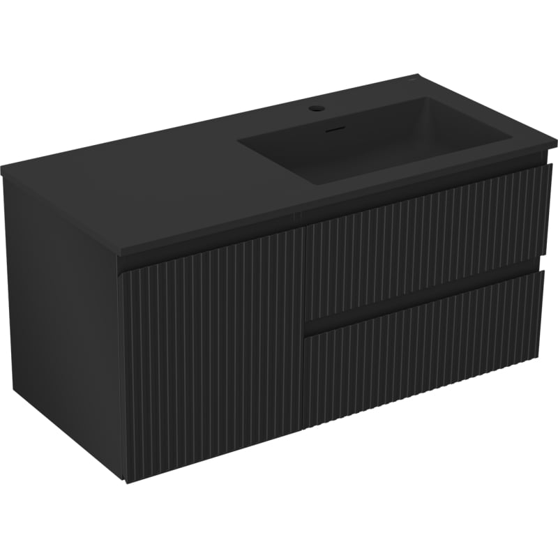 Mexen Rivel meuble de salle de bain 100 cm avec lavabo Otis droit, 2S, 1P, rainuré, noir mat - 91A23-10047-3-BBFFF71-W18P71