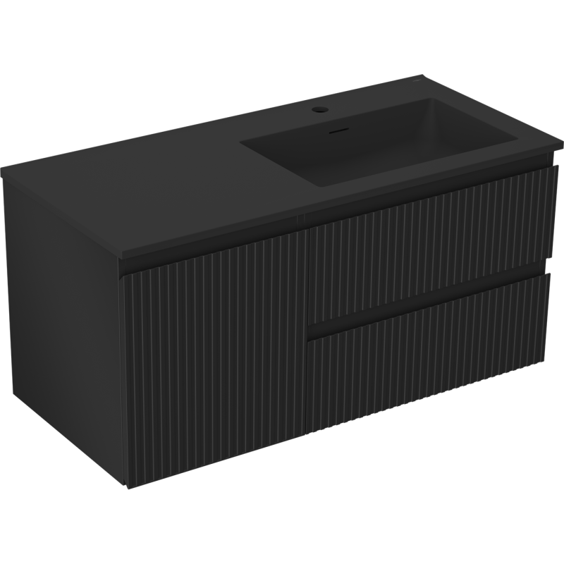 Mexen Rivel meuble de salle de bains 100 cm avec lavabo Otis droit, 2S, 1D, rainuré, noir mat - 91A23-10047-3-BBFFF71-W18P71