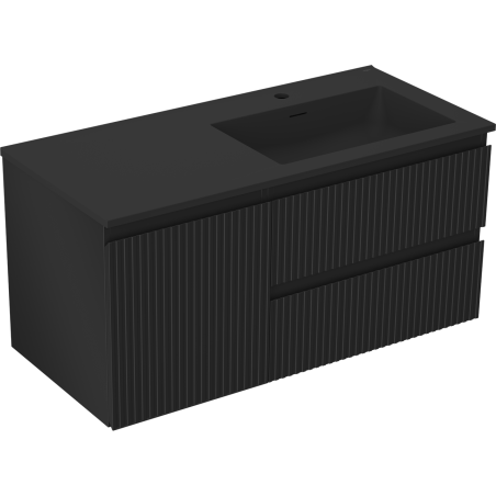 Mexen Rivel meuble de salle de bains 100 cm avec lavabo Otis droit, 2S, 1D, rainuré, noir mat - 91A23-10047-3-BBFFF71-W18P71