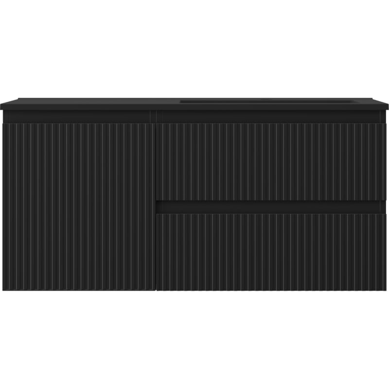 Mexen Rivel meuble de salle de bain 100 cm avec lavabo Otis droit, 2S, 1P, rainuré, noir mat - 91A23-10047-3-BBFFF71-W18P71