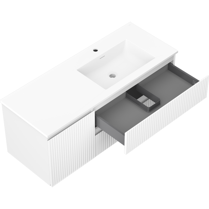 Mexen Rivel armoire de salle de bains 120 cm avec lavabo Otis droit, 2S, 1D, rainurée, blanc mat - 91A23-12047-3-BBFFF01-W18P01