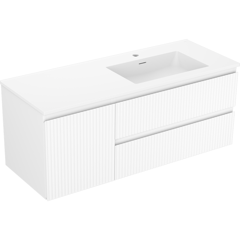 Mexen Rivel armoire de salle de bains 120 cm avec lavabo Otis droit, 2S, 1D, rainurée, blanc mat - 91A23-12047-3-BBFFF01-W18P01