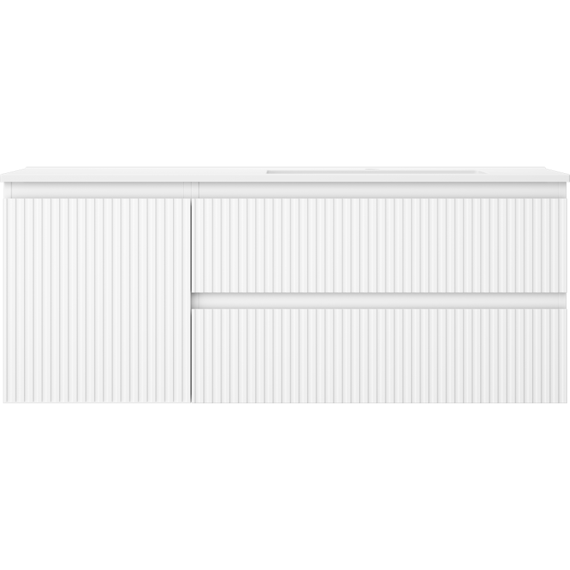 Mexen Rivel armoire de salle de bains 120 cm avec lavabo Otis droit, 2S, 1D, rainurée, blanc mat - 91A23-12047-3-BBFFF01-W18P01