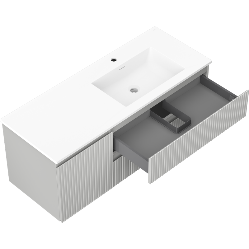 Mexen Rivel meuble de salle de bain 120 cm avec lavabo Otis à droite, 2S, 1D, rainuré, gris/blanc mat