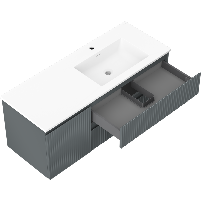 Mexen Rivel meuble de salle de bain 120 cm avec lavabo Otis à droite, 2S, 1D, strié, graphite/blanc mat