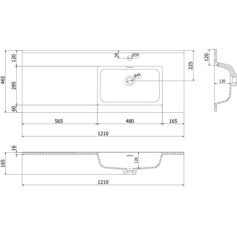 Mexen Rivel meuble de salle de bain 120 cm avec lavabo Otis à droite, 2S, 1D, strié, graphite/blanc mat