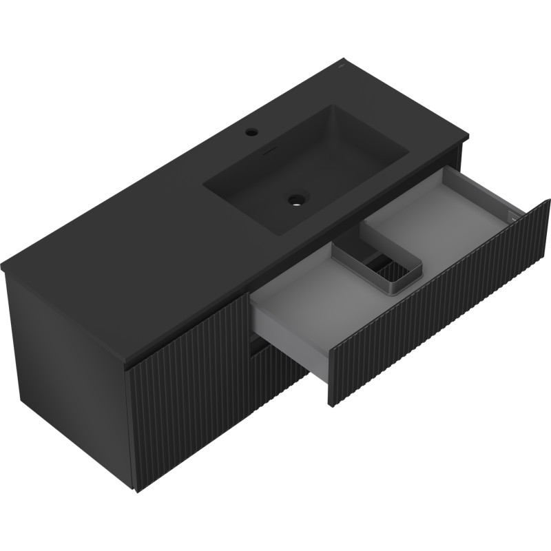 Mexen Rivel armoire de salle de bain 120 cm avec lavabo Otis à droite, 2S, 1D, rainurée, noir mat