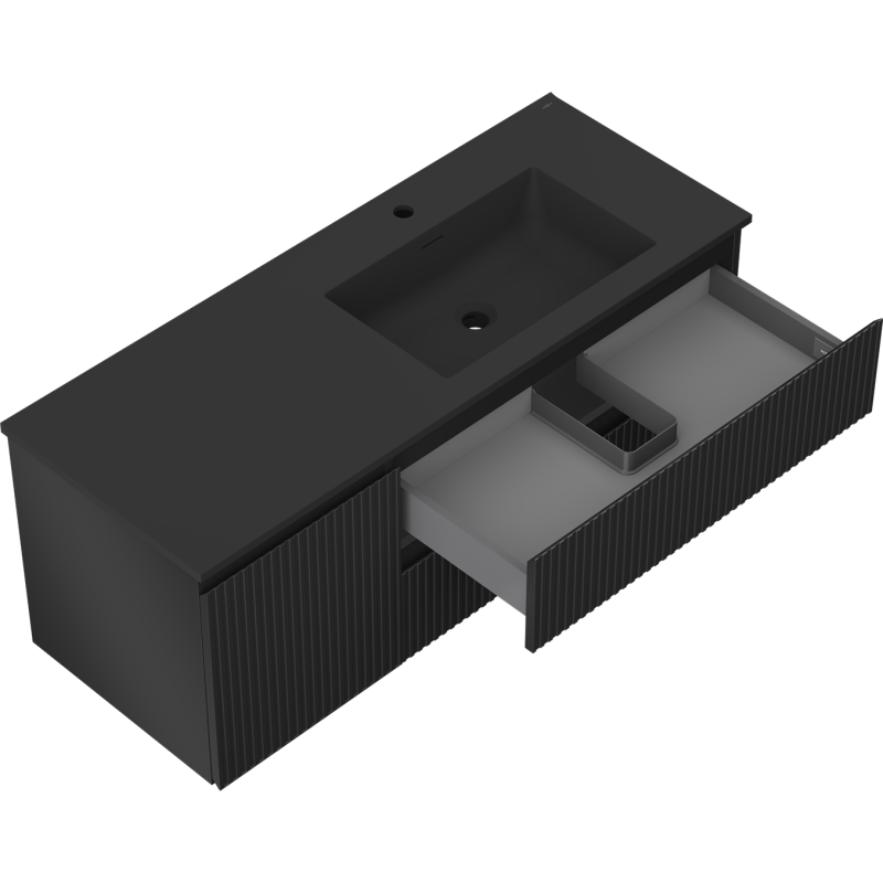 Mexen Rivel meuble de salle de bain 120 cm avec lavabo Otis à droite, 2S, 1D, rainuré, noir mat - 91A23-12047-3-BBFFF71-W18P71