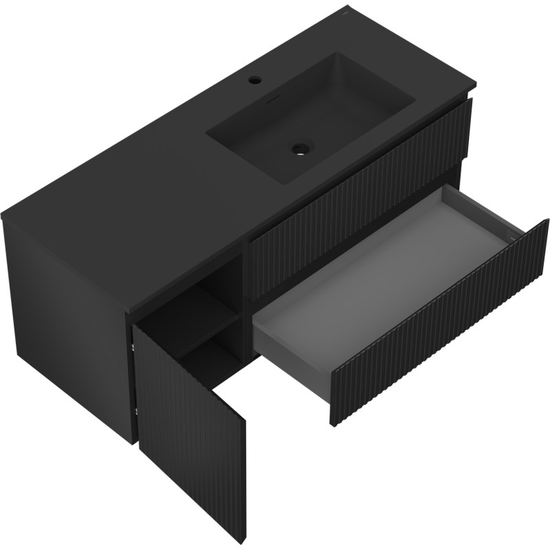 Mexen Rivel armoire de salle de bain 120 cm avec lavabo Otis à droite, 2S, 1D, rainurée, noir mat