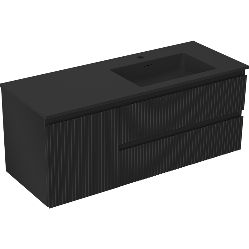 Mexen Rivel meuble de salle de bain 120 cm avec lavabo Otis à droite, 2S, 1D, rainuré, noir mat - 91A23-12047-3-BBFFF71-W18P71