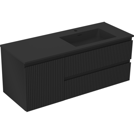 Mexen Rivel meuble de salle de bain 120 cm avec lavabo Otis à droite, 2S, 1D, rainuré, noir mat - 91A23-12047-3-BBFFF71-W18P71