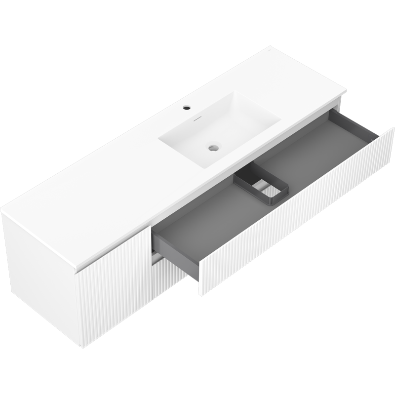 Mexen Rivel meuble de salle de bain 160 cm avec lavabo Otis à droite, 2S, 1D, rainuré, blanc mat - 91A23-16047-3-BBFFF01-W18P01