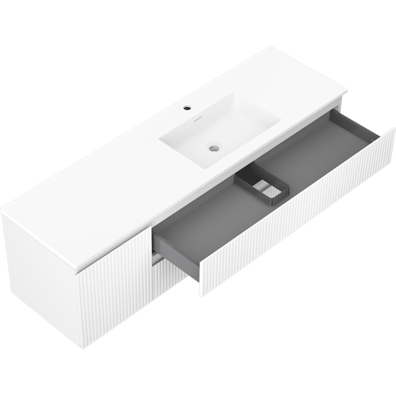 Mexen Rivel meuble de salle de bain 160 cm avec lavabo Otis droit, 2S, 1D, rainuré, blanc mat - 91A23-16047-3-BBFFF01-W18P01