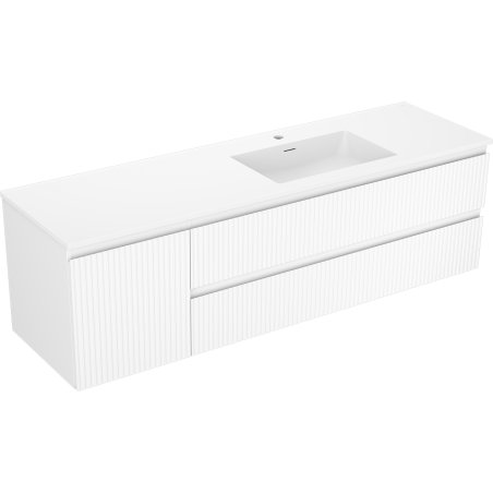 Mexen Rivel meuble de salle de bain 160 cm avec lavabo Otis à droite, 2S, 1D, rainuré, blanc mat - 91A23-16047-3-BBFFF01-W18P01