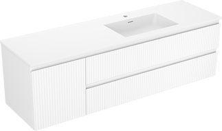 Mexen Rivel meuble de salle de bain 160 cm avec lavabo Otis droit, 2S, 1D, rainuré, blanc mat - 91A23-16047-3-BBFFF01-W18P01