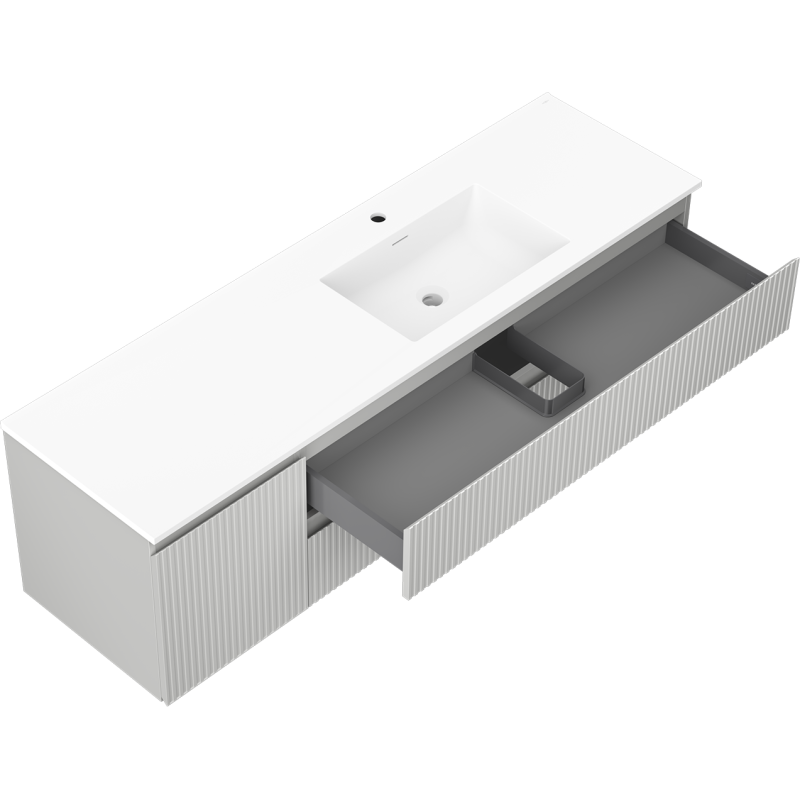 Mexen Rivel armoire de salle de bain 160 cm avec lavabo côté droit Otis, 2S, 1D, rainurée, gris/blanc mat