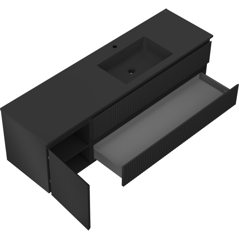 Mexen Rivel meuble de salle de bain 160 cm avec lavabo Otis droit, 2S, 1D, rainuré, noir mat - 91A23-16047-3-BBFFF71-W18P71