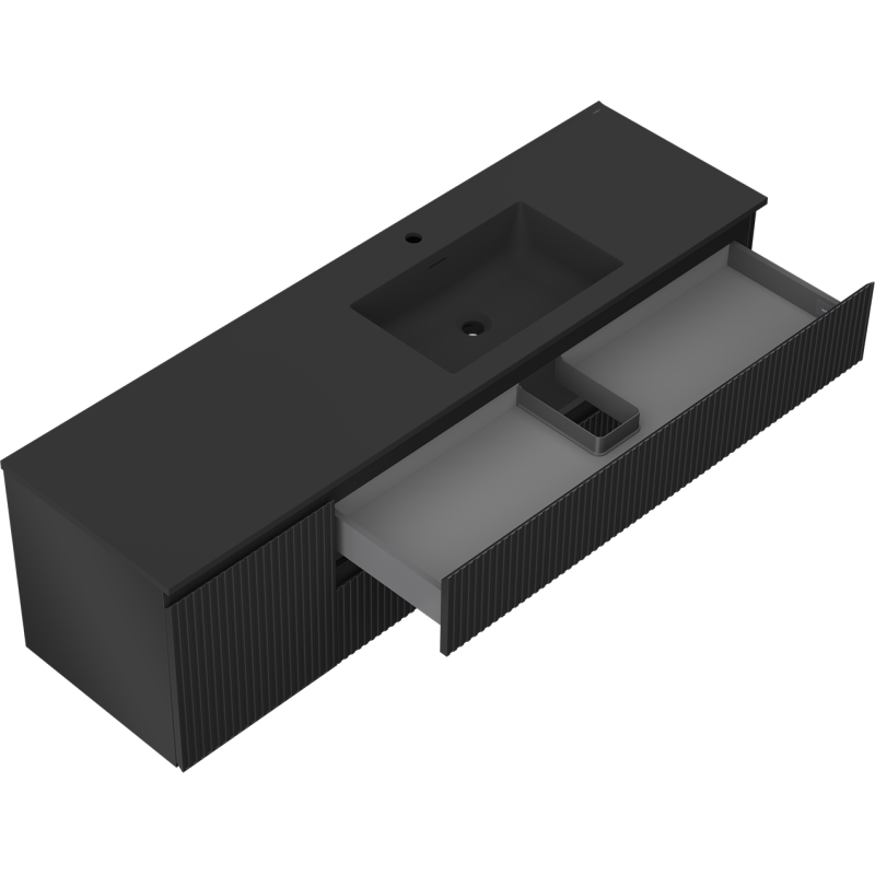 Mexen Rivel meuble de salle de bain 160 cm avec lavabo Otis droit, 2S, 1D, rainuré, noir mat - 91A23-16047-3-BBFFF71-W18P71