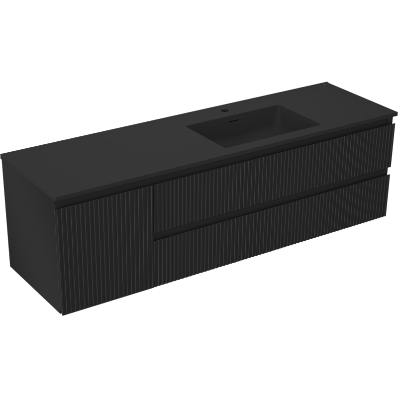 Mexen Rivel meuble de salle de bain 160 cm avec lavabo Otis droit, 2S, 1D, rainuré, noir mat - 91A23-16047-3-BBFFF71-W18P71