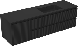 Mexen Rivel meuble de salle de bain 160 cm avec lavabo Otis droit, 2S, 1D, rainuré, noir mat - 91A23-16047-3-BBFFF71-W18P71