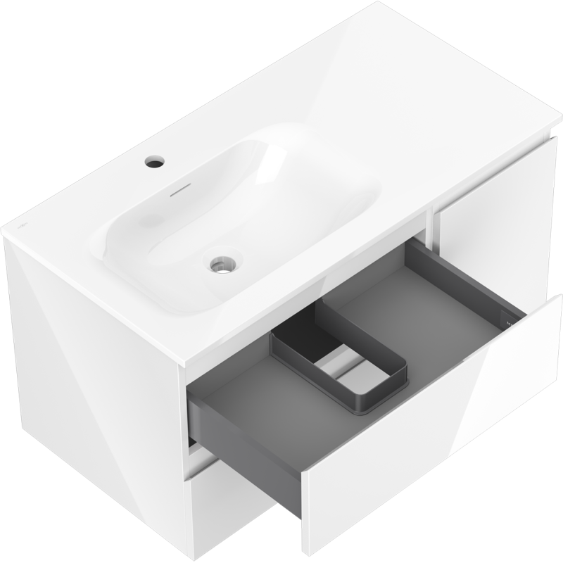 Mexen Orio armoire de salle de bain 90 cm avec lavabo Vela gauche, 2S, 1D, blanc brillant - 91A13-09047-3-BBFFF00-W23L00