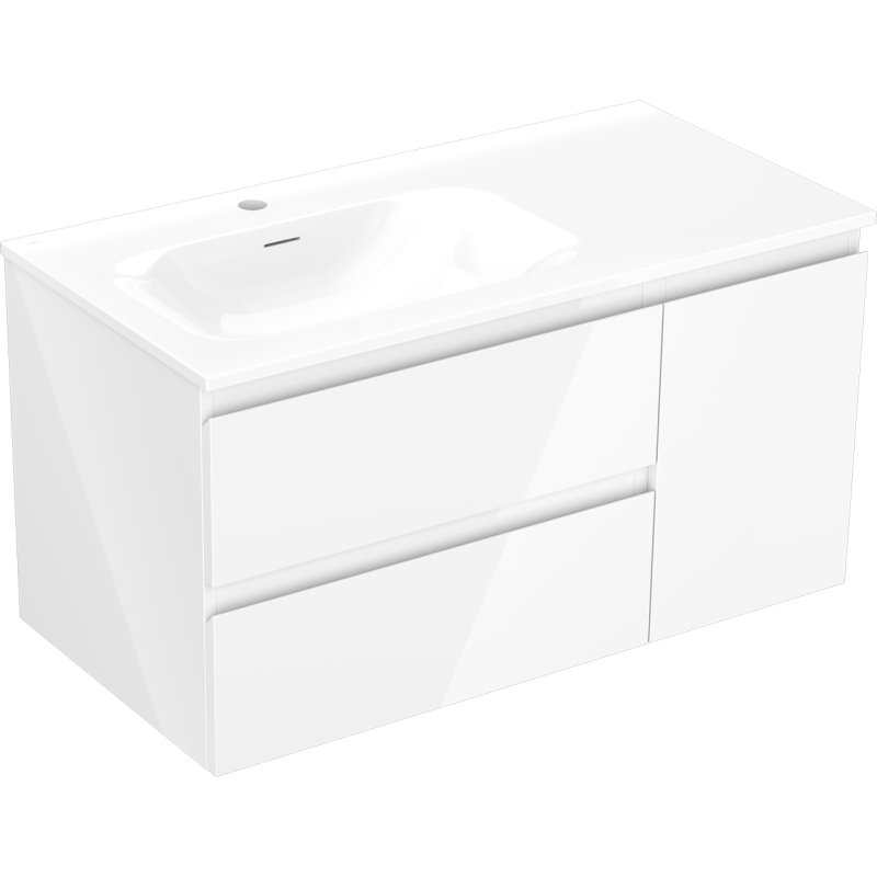 Mexen Orio armoire de salle de bain 90 cm avec lavabo Vela gauche, 2S, 1D, blanc brillant - 91A13-09047-3-BBFFF00-W23L00
