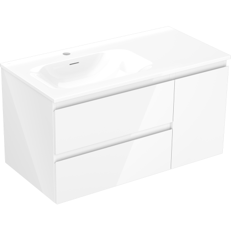 Mexen Orio armoire de salle de bain 90 cm avec lavabo Vela gauche, 2S, 1D, blanc brillant - 91A13-09047-3-BBFFF00-W23L00