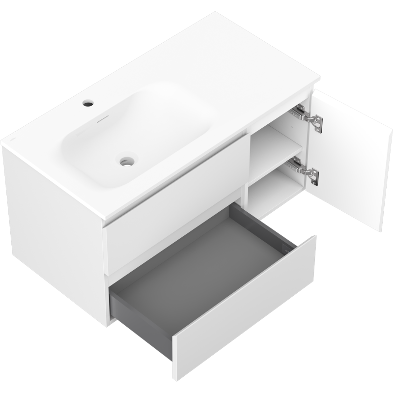 Mexen Orio armoire de salle de bain 90 cm avec lavabo Vela gauche, 2S, 1D, blanc mat - 91A13-09047-3-BBFFFF01-W23L01