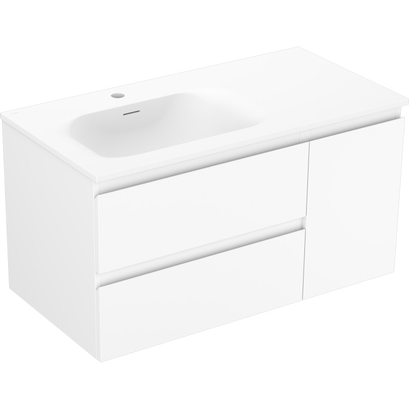 Mexen Orio meuble de salle de bain 90 cm avec lavabo Vela gauche, 2S, 1D, blanc mat - 91A13-09047-3-BBFFFF01-W23L01