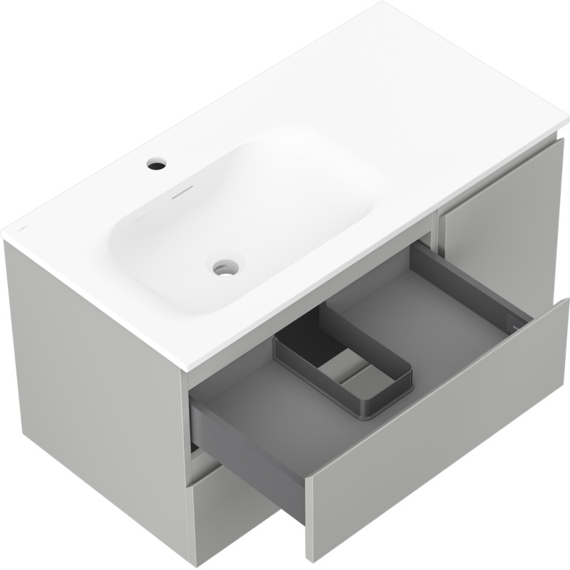 Mexen Orio Armoire de salle de bain 90 cm avec lavabo Vela à gauche, 2S, 1D, gris mat/blanc mat - 91A13-09047-3-BBFFF62-W23L01