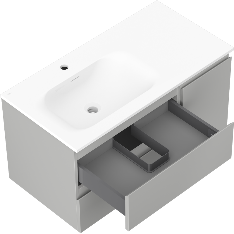 Mexen Orio armoire de salle de bain 90 cm avec lavabo Vela gauche, 2S, 1D, gris mat/blanc mat - 91A13-09047-3-BBFFF62-W23L01