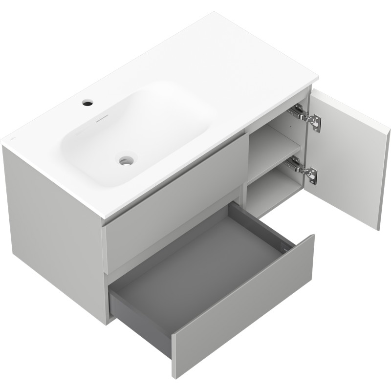 Mexen Orio Armoire de salle de bain 90 cm avec lavabo Vela à gauche, 2S, 1D, gris mat/blanc mat - 91A13-09047-3-BBFFF62-W23L01