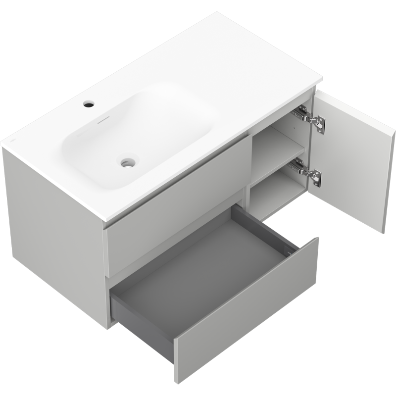 Mexen Orio armoire de salle de bain 90 cm avec lavabo Vela gauche, 2S, 1D, gris mat/blanc mat - 91A13-09047-3-BBFFF62-W23L01