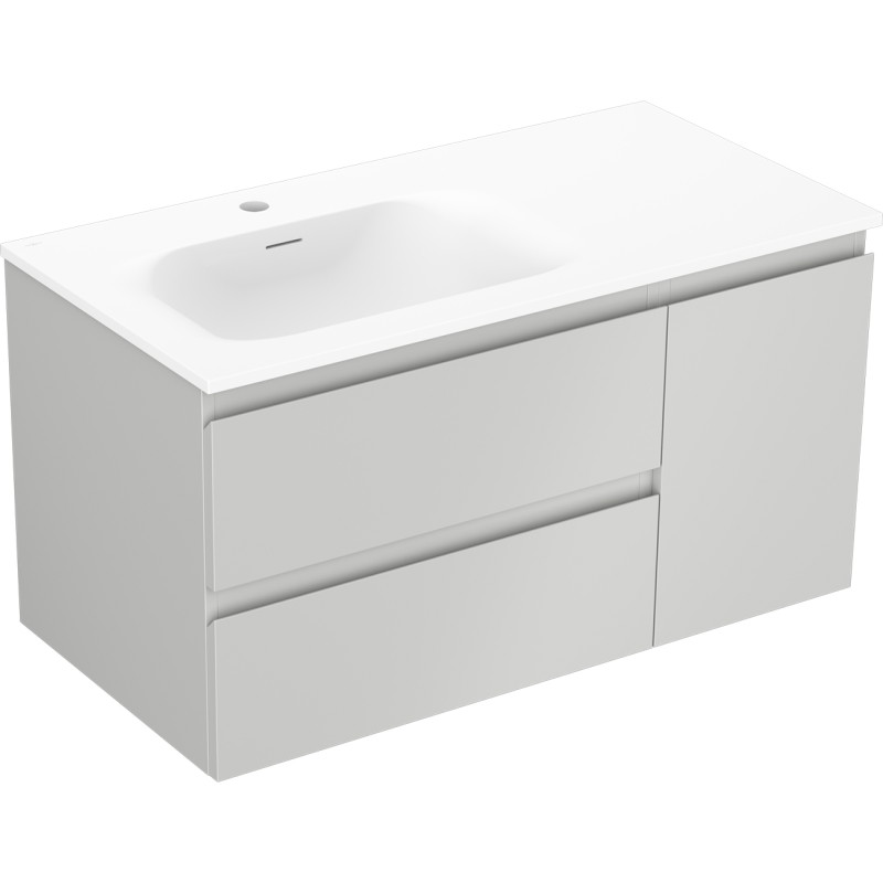 Mexen Orio Armoire de salle de bain 90 cm avec lavabo Vela à gauche, 2S, 1D, gris mat/blanc mat - 91A13-09047-3-BBFFF62-W23L01